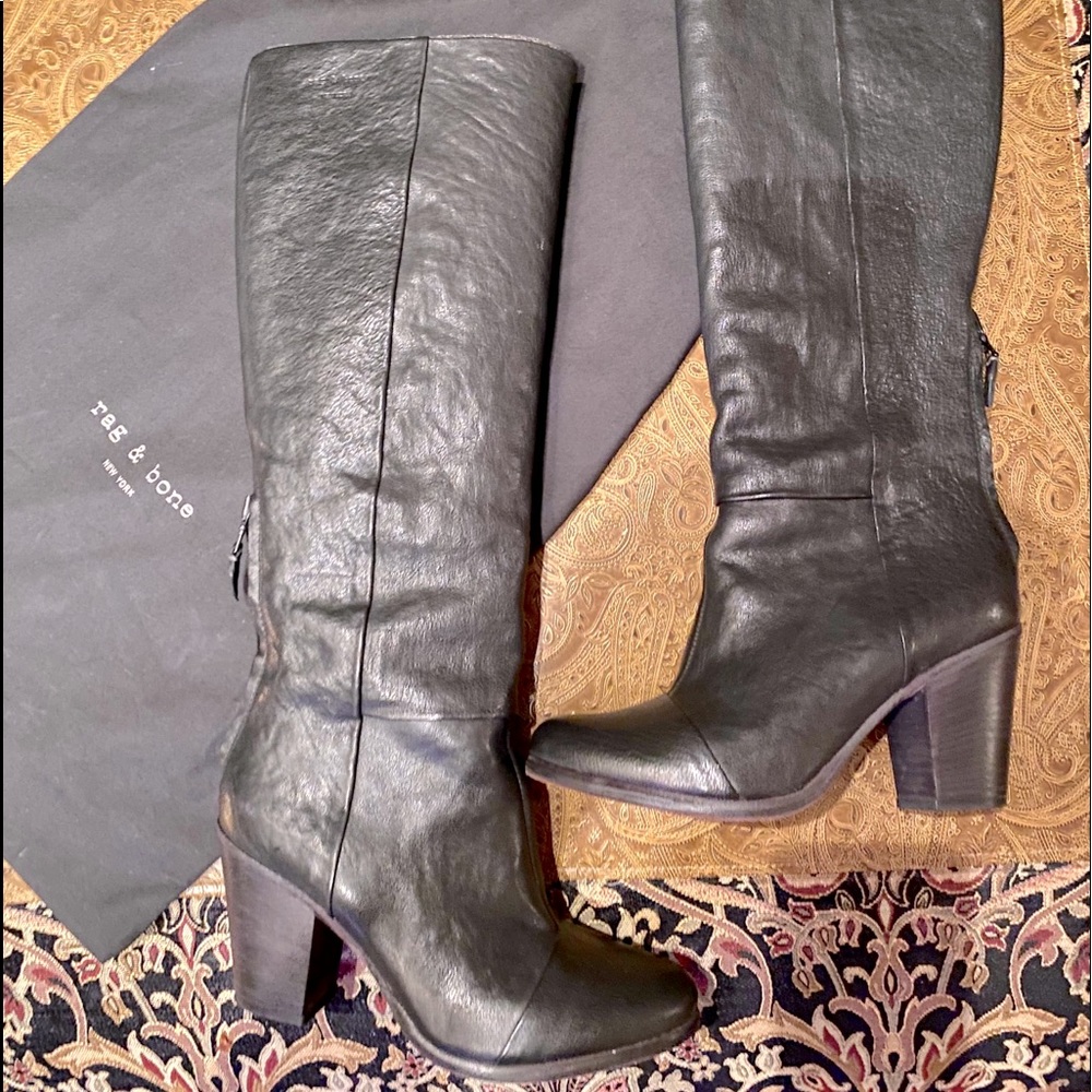 Rag & Bone knee length black leather boot 37.5